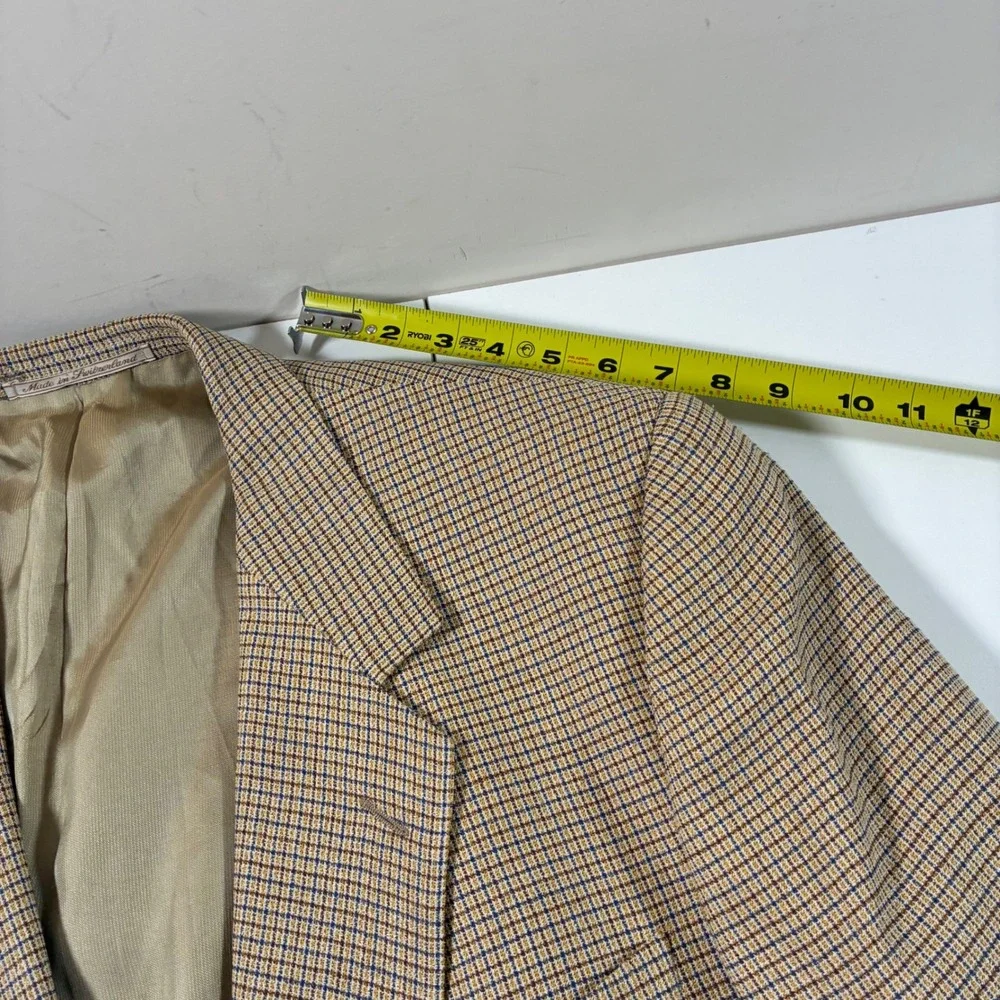 Ermenegildo Zegna Wool Silk Blazer 46R Tan‎ Check Sport Coat Saks Fifth Avenue